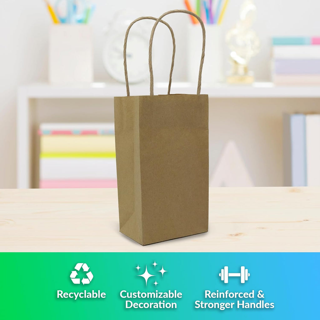 Brown Paper Bags with Handles | 55 Pack Kraft Bulk