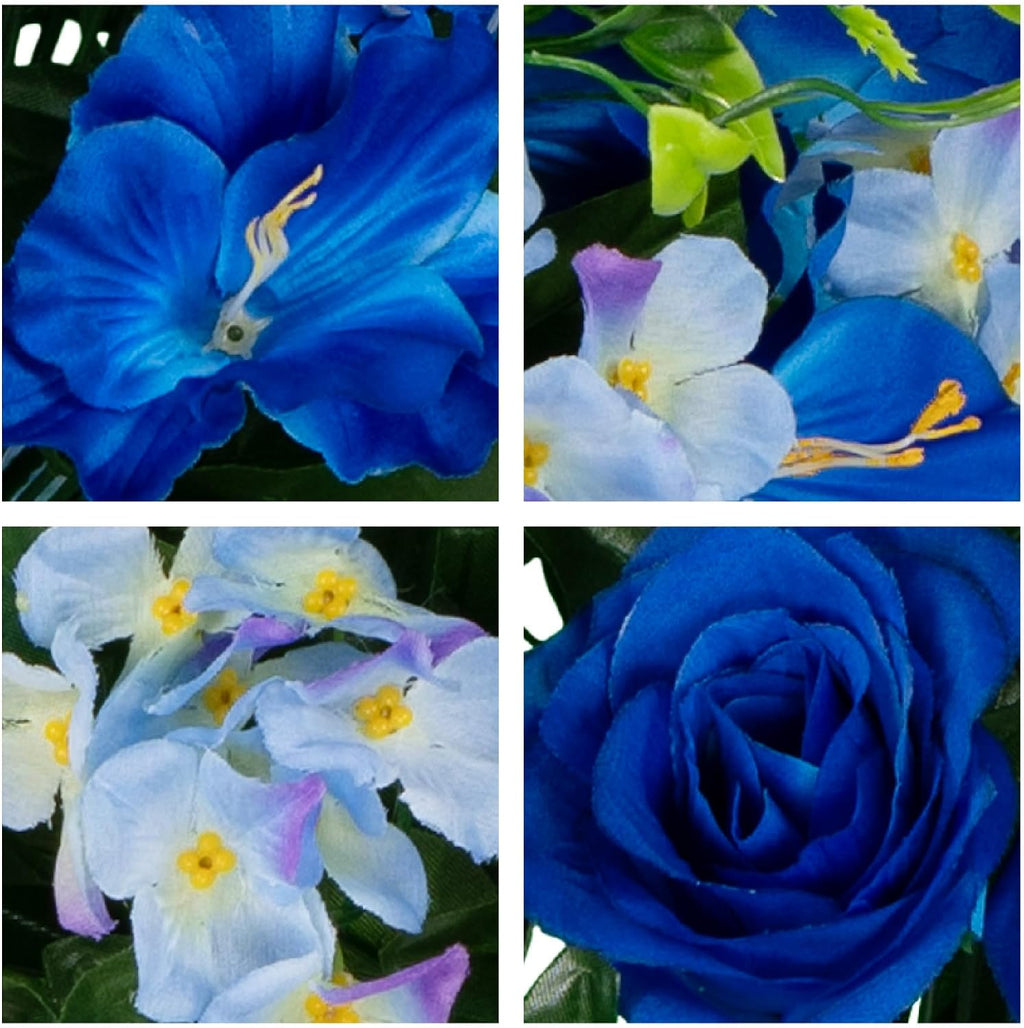 Artificial Cemetery Flowers - Gravesite Flowers - Blue Roses and Hydrangeas