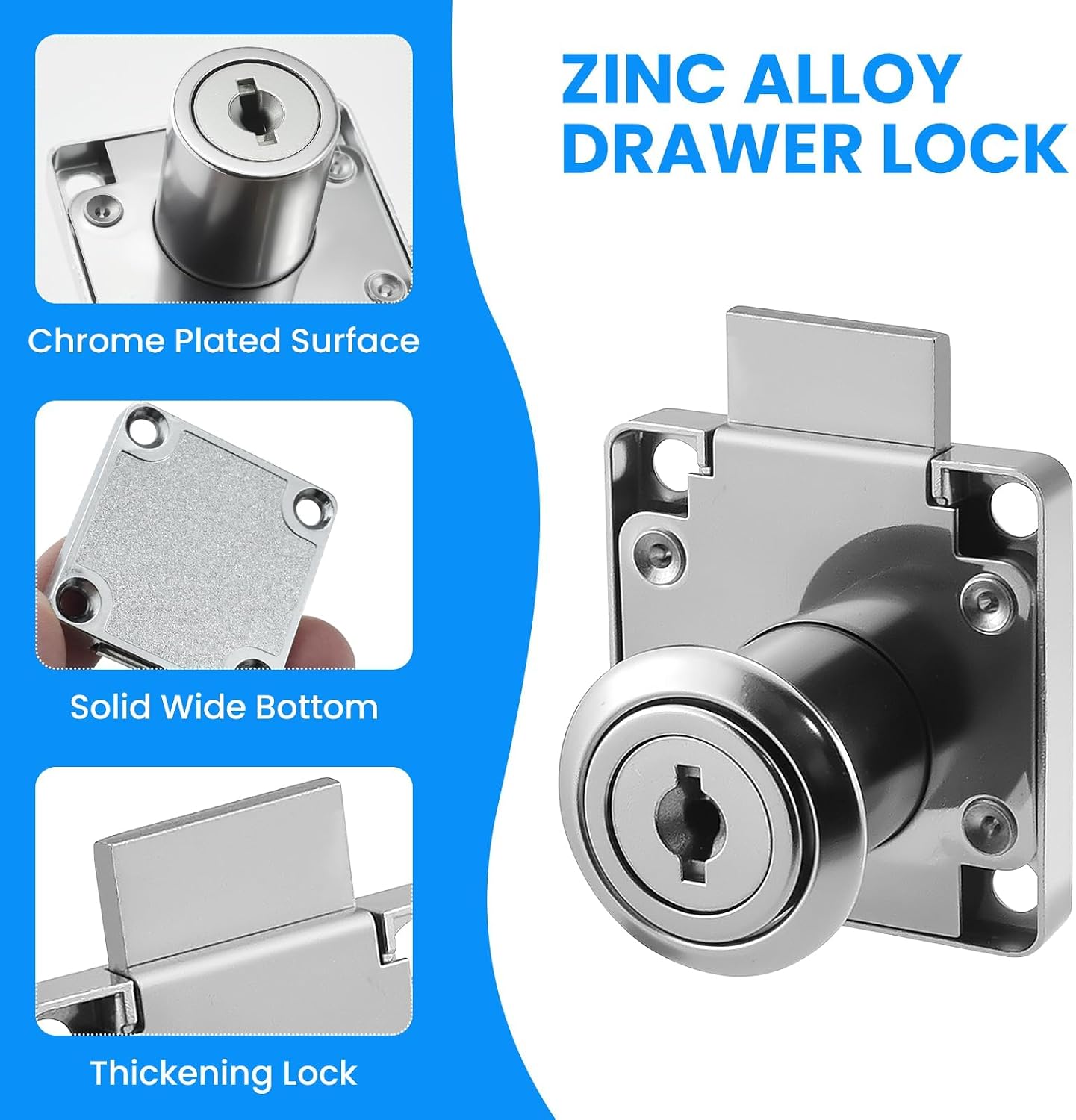 Drawer Lock with Keys and Matching Screws | for Cabinet / Wardrobe / Cupboard / Office Desk etc. (Cylinder Cam Length