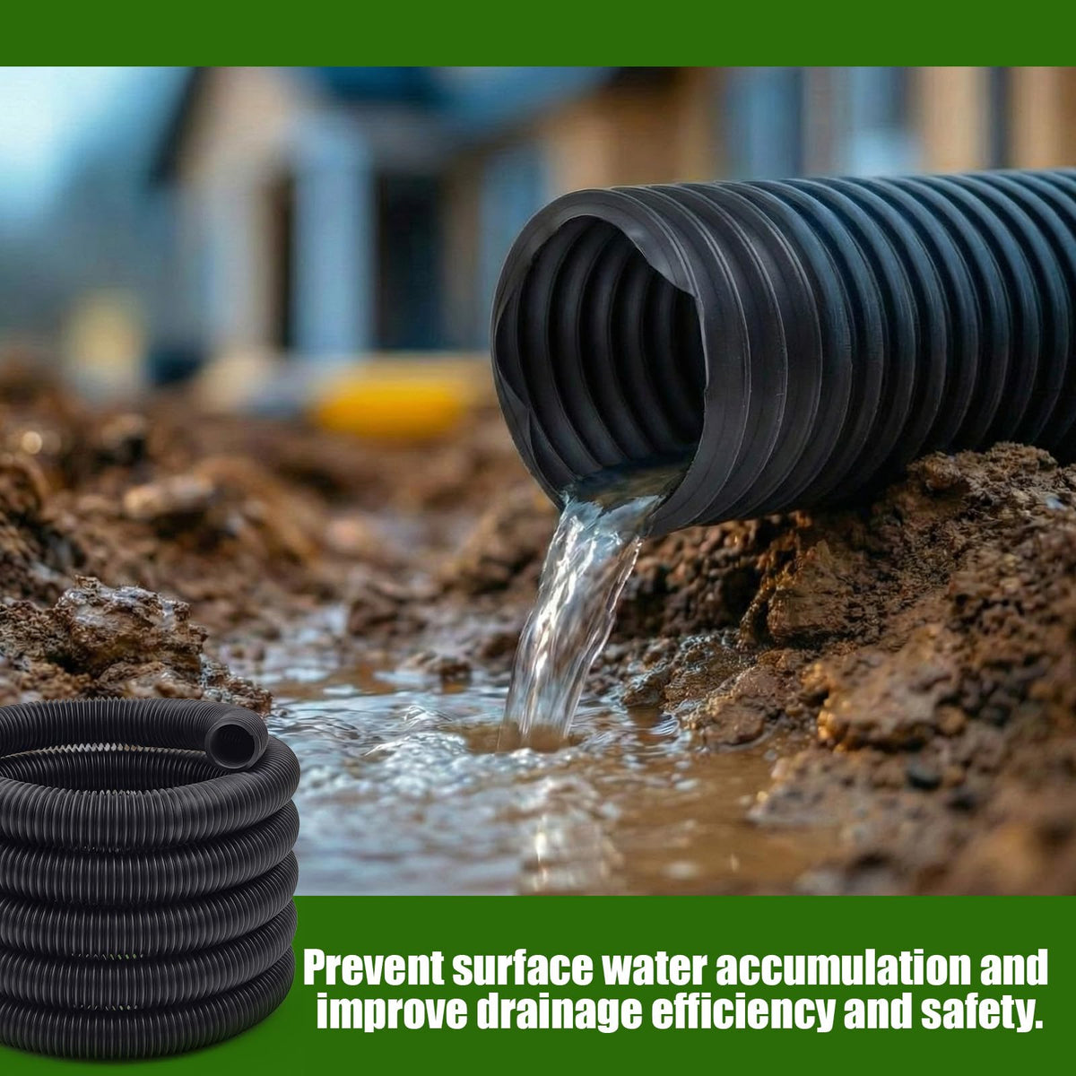 4 in OD x 25 ft Flexible Drain Pipe Expandable Landscaping