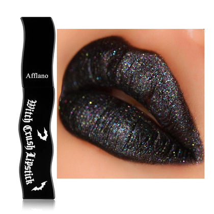 Iridescent Goth Lipstick, High Coverage Holographic Black Glitter Lip Gloss, Matte Black Sparkle Lip Stick for Women