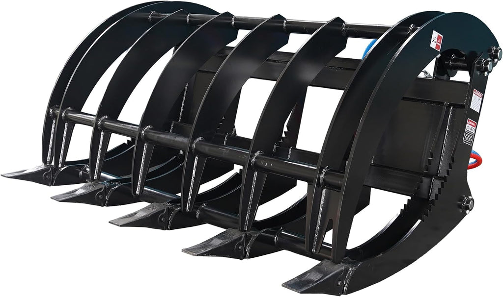 72" Heavy-Duty Root Grapple Rake Hydraulic Skid Steer Attachment | Twin 3000 PSI Cylinders, Universal Quick Attach