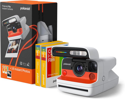 Flip Instant Camera + Color Film Bundle (16 Photos Included) - White (6652) - Hyperfocal 4-Lens System, Sonar