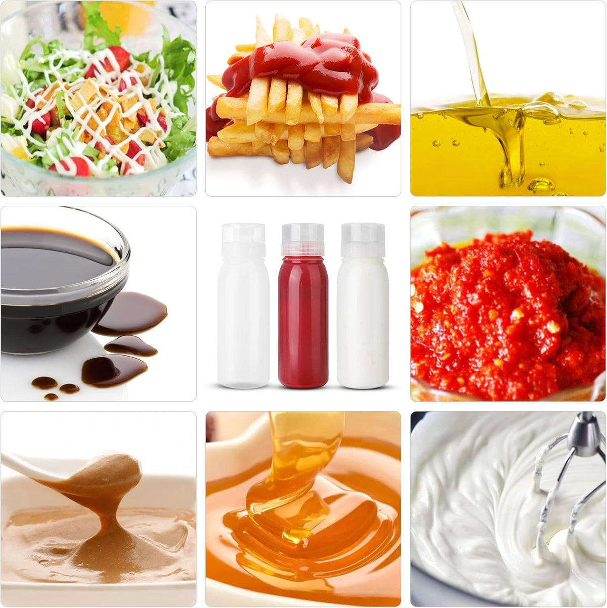 Porous Condiment Squeeze Bottles, Salad Dressing Container, Squeeze Bottles for Sauces, Botellas Exprimibles de