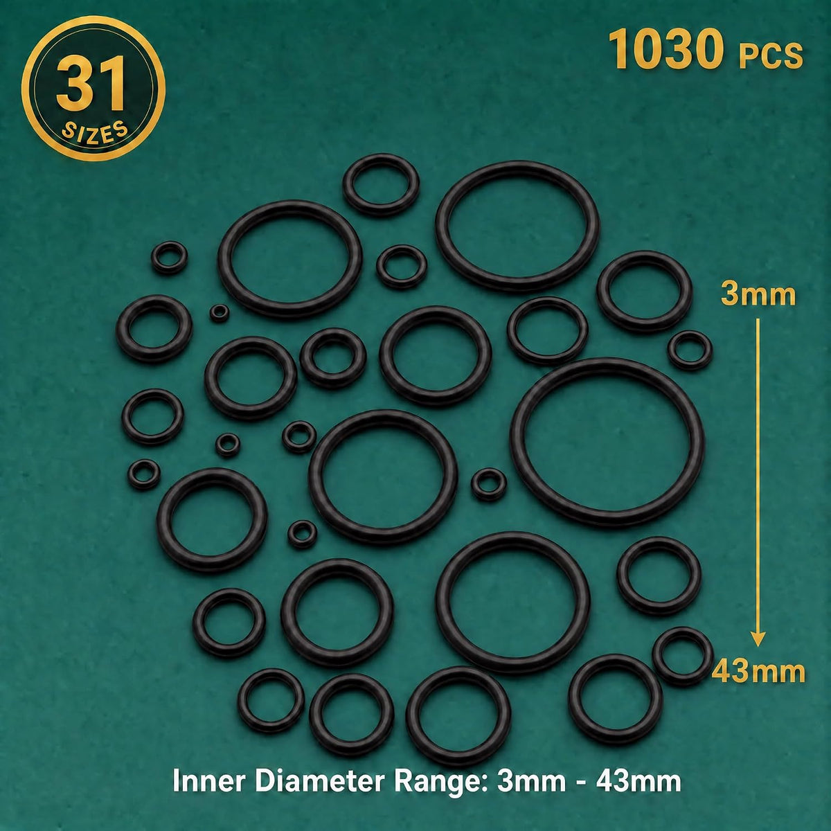 1030PCS Nitrile Rubber O-Ring Assortment Kit in 31 Sizes