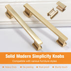 20 Pack Square Brushed Gold Cabinet Pulls, 5 Inch(128mm) Hole Centers Gold Cabinet Handles Hardware for Kitchen