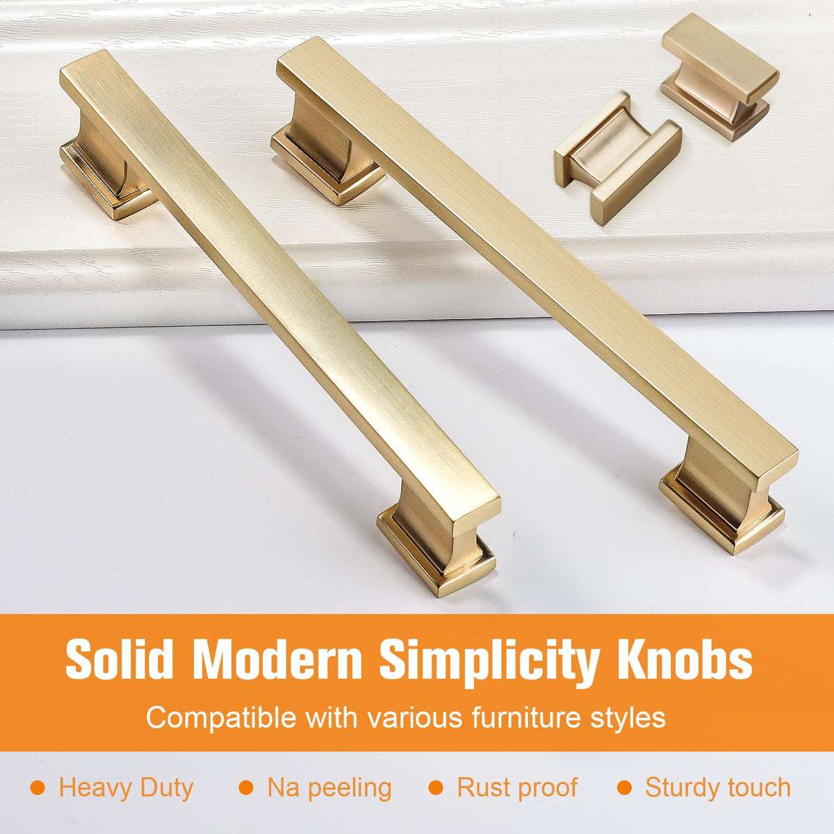 20 Pack Square Brushed Gold Cabinet Pulls, 5 Inch(128mm) Hole Centers Gold Cabinet Handles Hardware for Kitchen