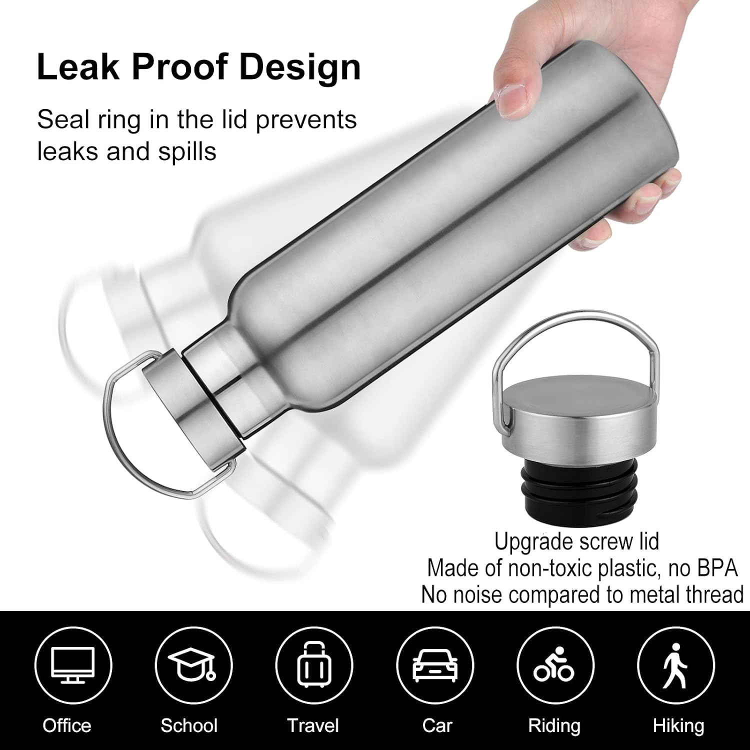 20 oz Insulated Water Bottles Bulk 2 Pack,Stainless Steel Double Wall Sport Bottle with Lid of Handle,Metal Reusable