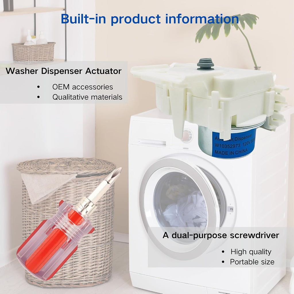 W10352973 OEM Washer Detergent Dispenser Actuator, Compatible with WPW10352973, W10283468, W10065190,W10163975,8183186, PS11753574,AP6020256, Washing Machine Dispenser Actuator, Dispenser Motor