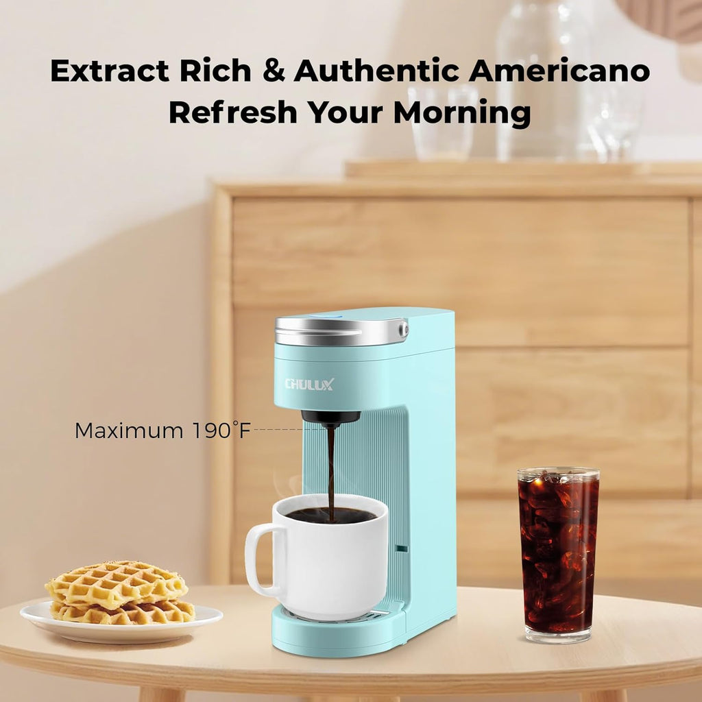 Slim Single Serve Coffee Maker, Lightweight Pod Coffee Machine, Cyan | Fast-Heating Boiler System, 4-Hole Needle for