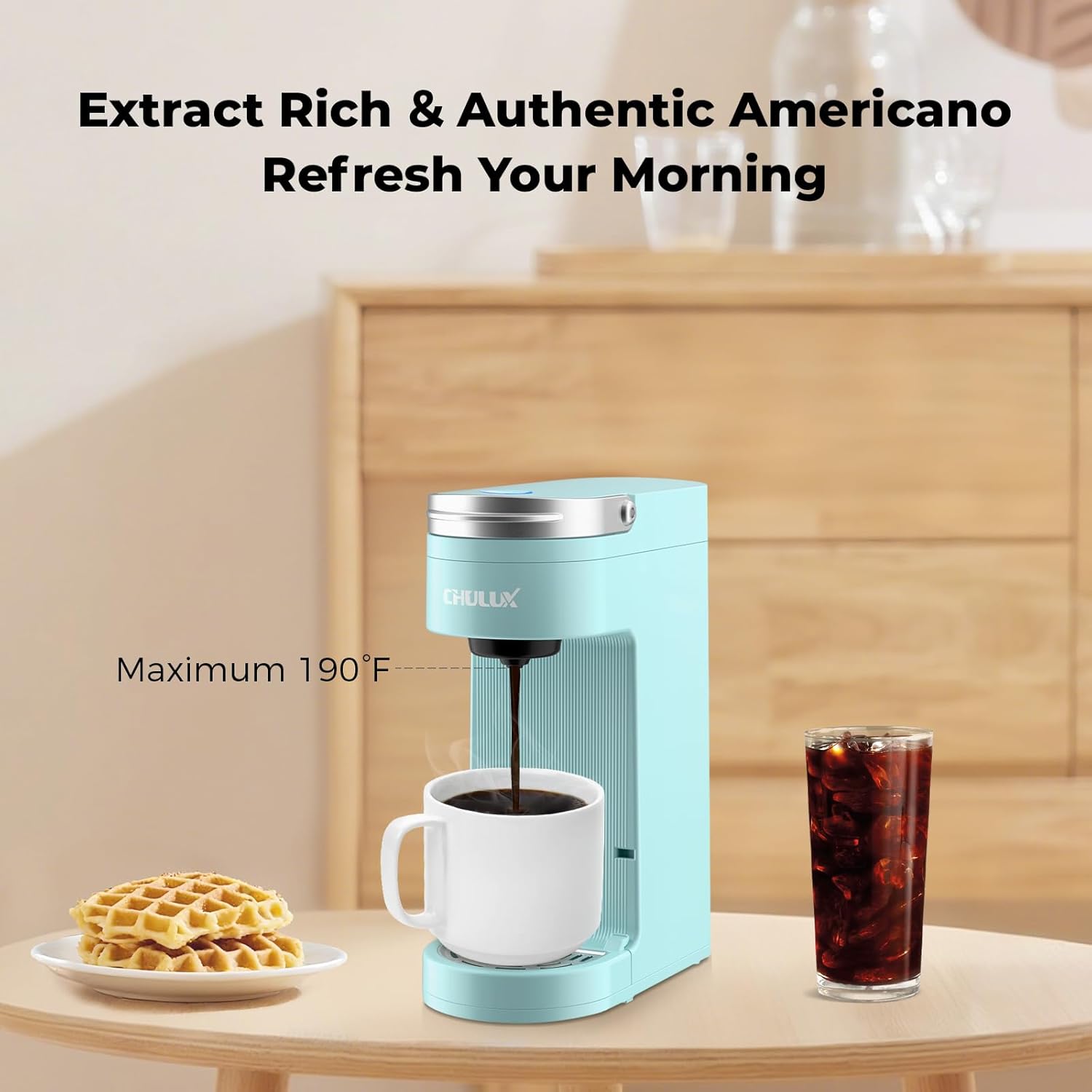 Slim Single Serve Coffee Maker, Lightweight Pod Coffee Machine, Cyan | Fast-Heating Boiler System, 4-Hole Needle for