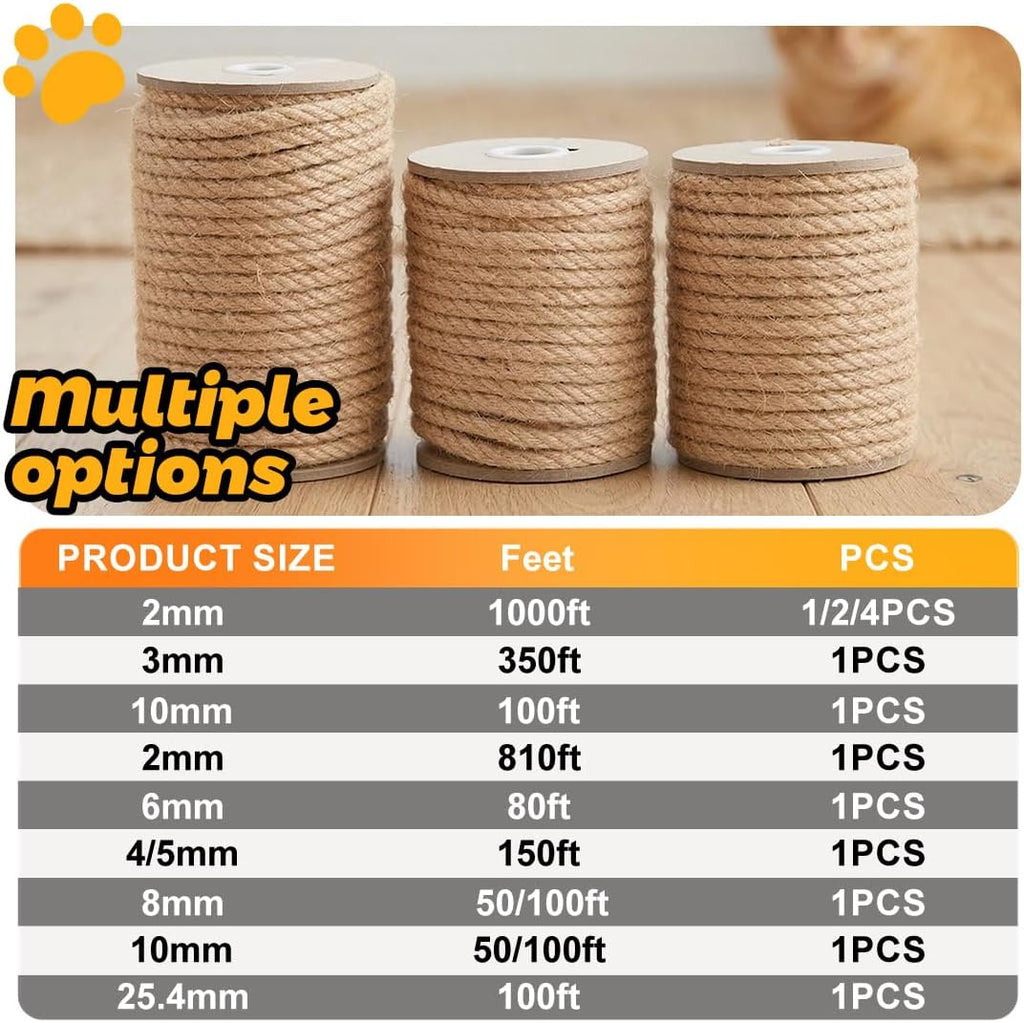 Jute Rope 8MM x 50FT Heavy Duty and Thick Twine Rope for Crafts Projects Gardening Bundling Cat Scratcher Scratching