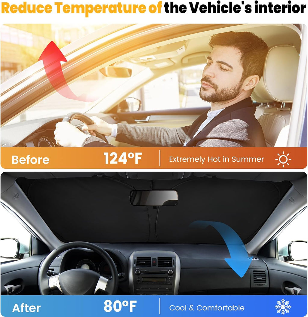 Car Windshield Sun Shade - Foldable Car Sun Shade Windshield for Front Window, Reflector Sunshade Offers Ultimate