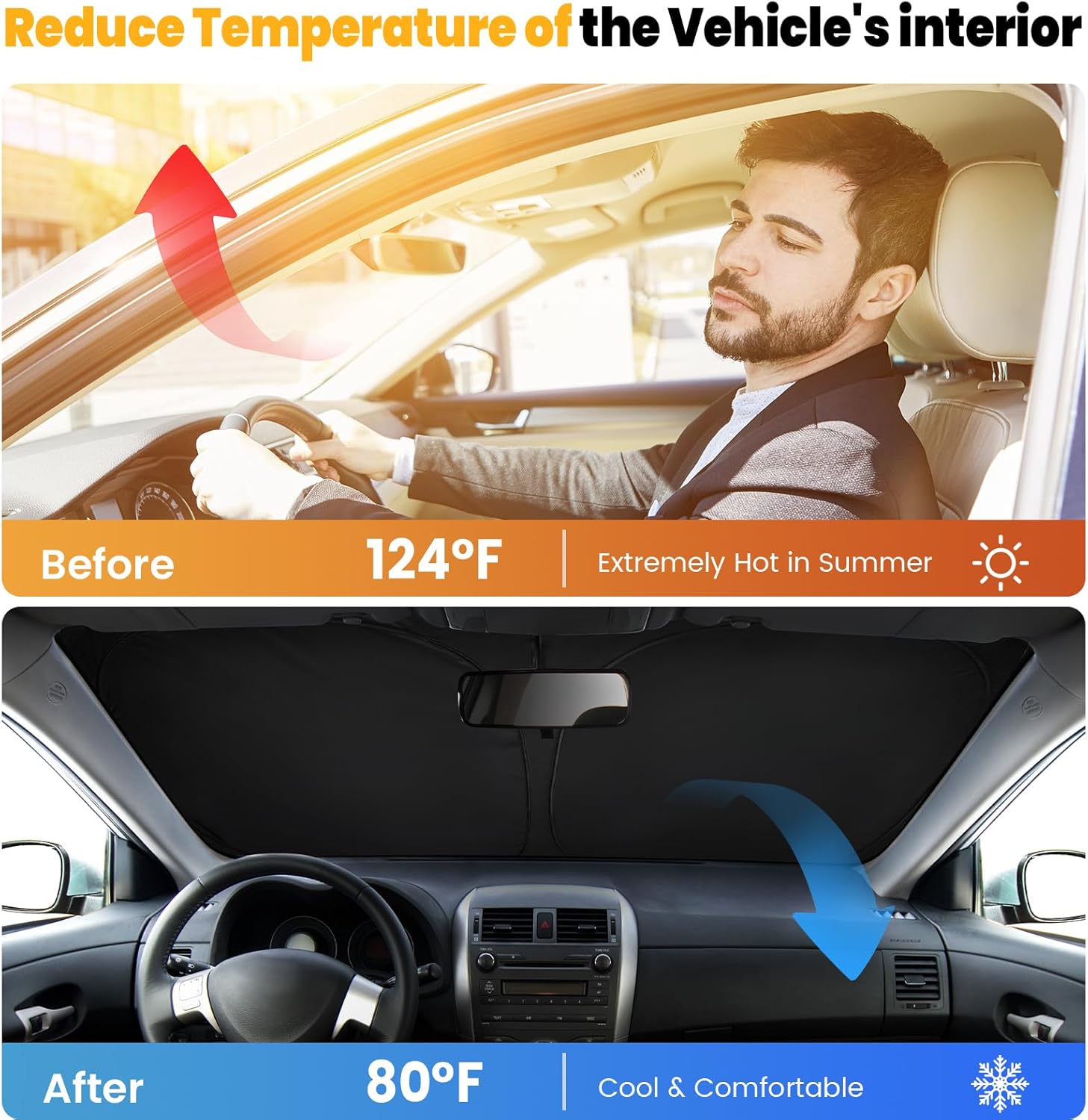 Car Windshield Sun Shade - Foldable Car Sun Shade Windshield for Front Window, Reflector Sunshade Offers Ultimate