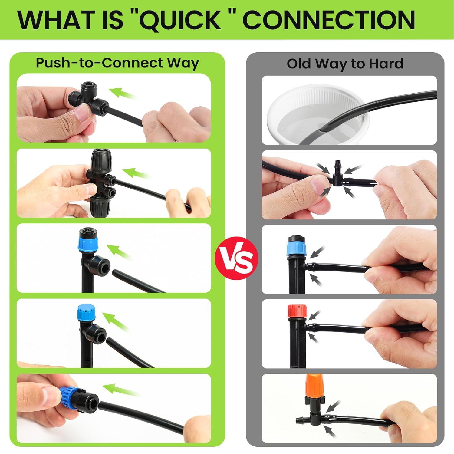 Drip Irrigation System 230FT – Quick Connect Garden Watering Kit with Adjustable Drip Emitters, 1/4” & 5/16” Tubing