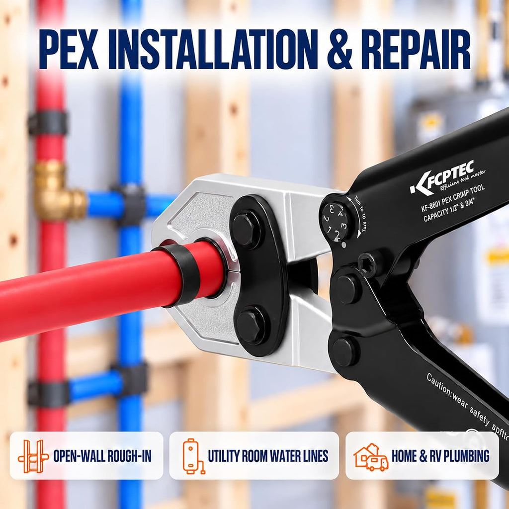 KF CPTEC PEX Crimping Tool, 1/2 & 3/4-Inch Copper Ring Crimper, ASTM F1807