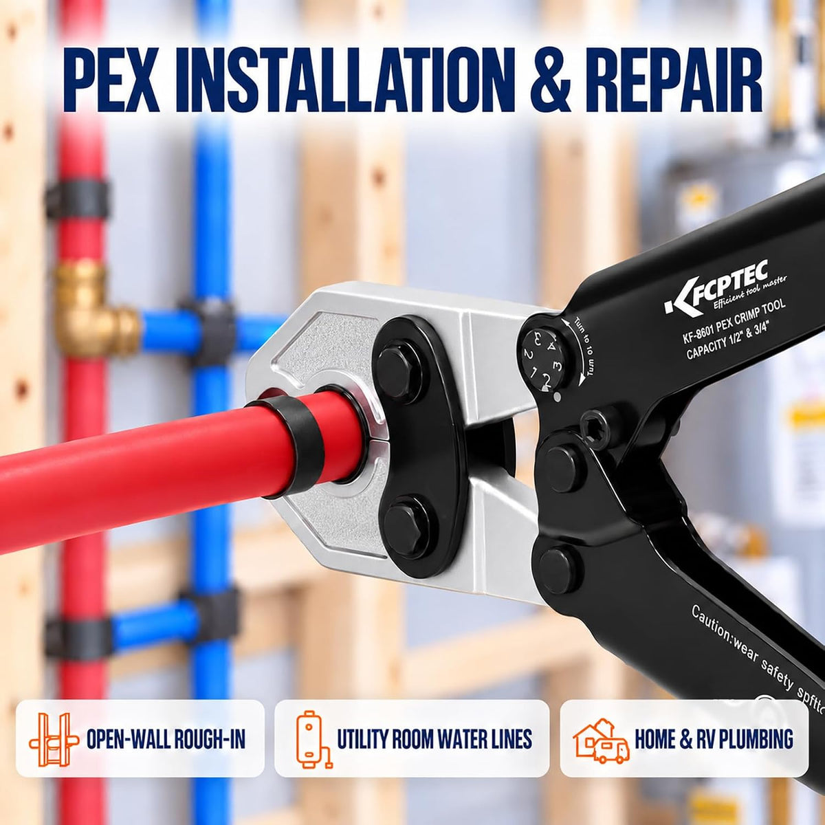 KF CPTEC PEX Crimping Tool, 1/2 & 3/4-Inch Copper Ring Crimper, ASTM F1807