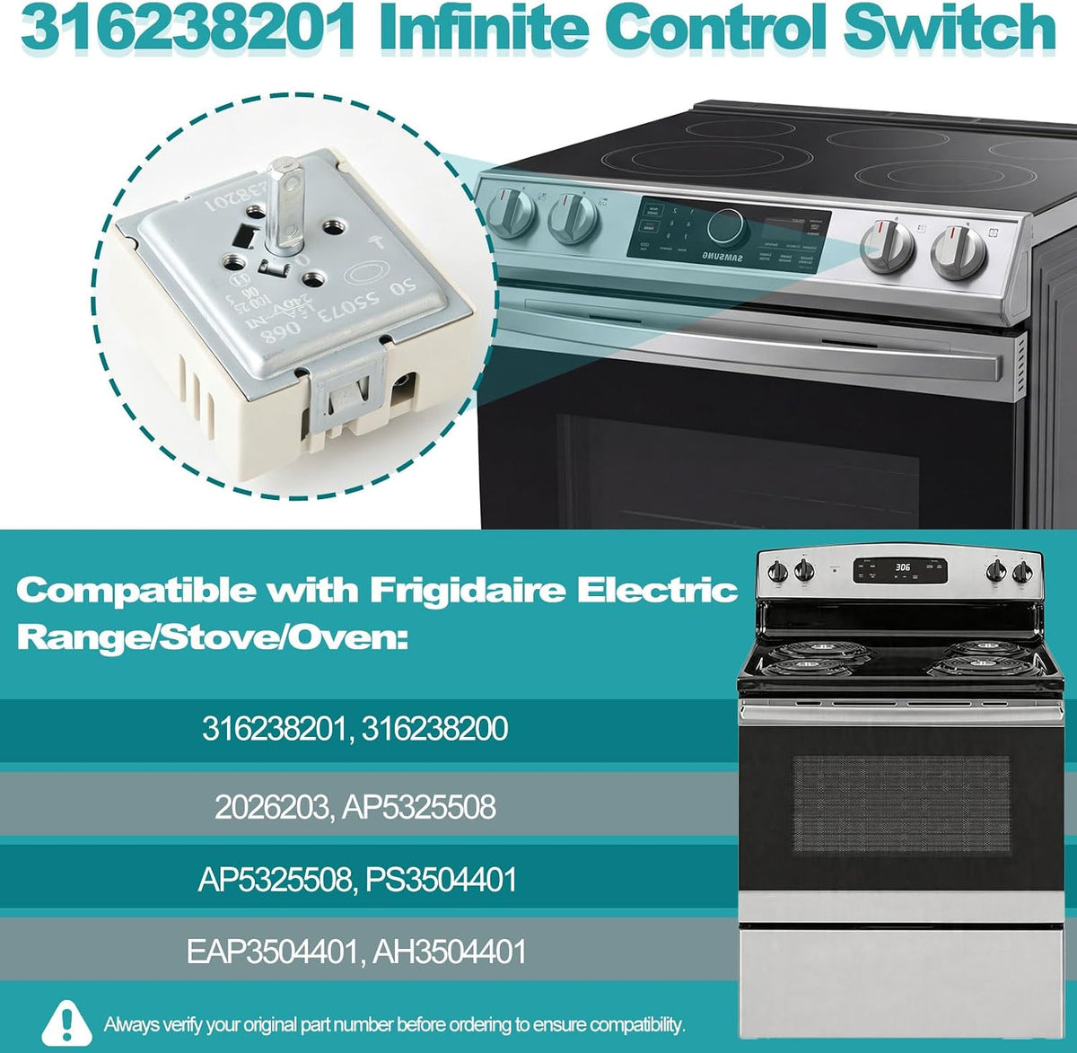 316238201 Surface Element Infinite Switch Replacement for Frigidaire Electrolux Range Stove Cooktop, Replaces 316238200 AP5325508, Burner Control Switch