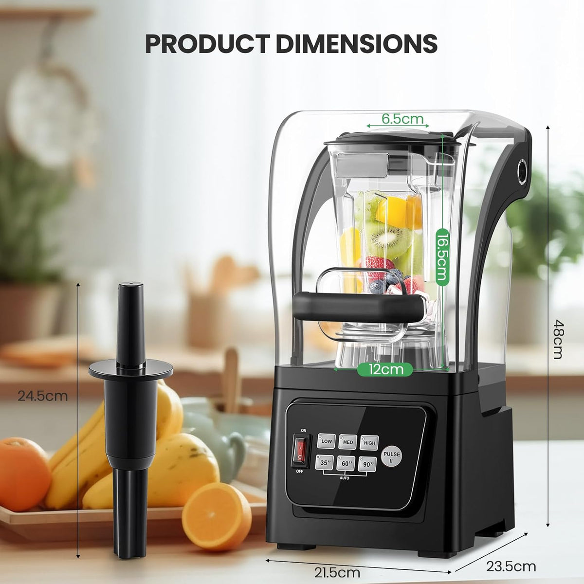 2200W Commercial Blender, Quiet Sound Enclosure, Self-Clean Black