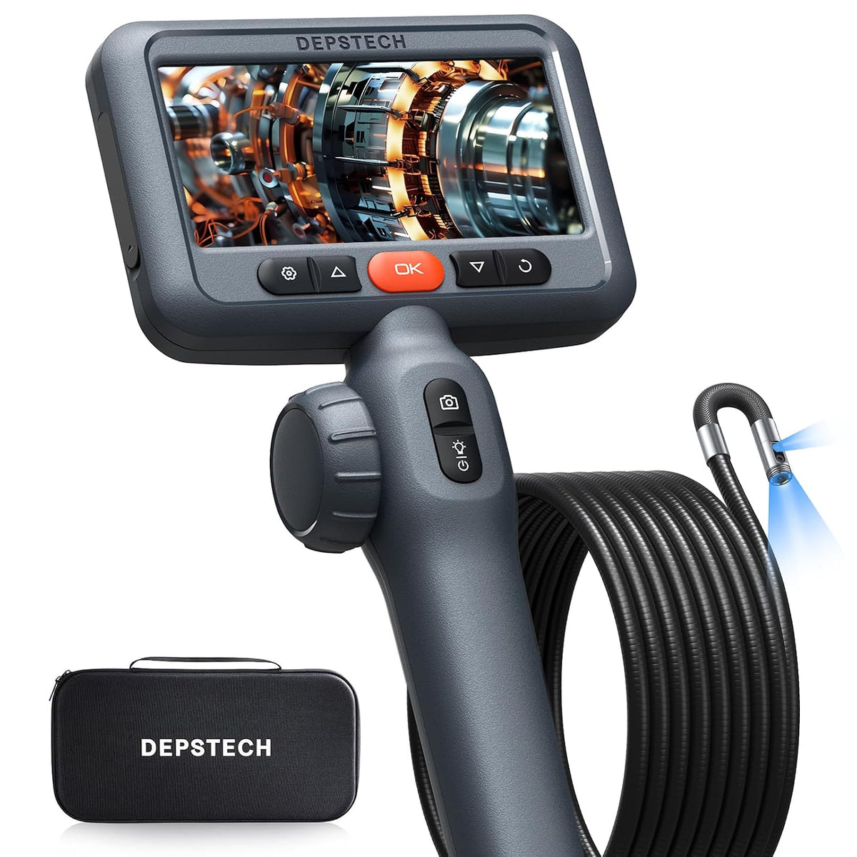 DEPSTECH 10FT Articulating Borescope, Dual Lens Endoscope Camera with Light