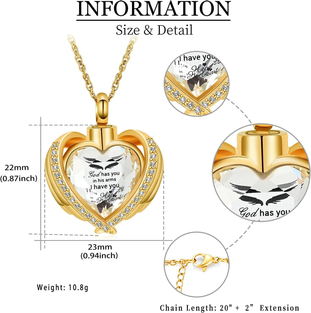 Cremation Heart Urn Necklace Ashes Jewelry for Women Men Keepsake Pendant Memorial Locket Ash Holder