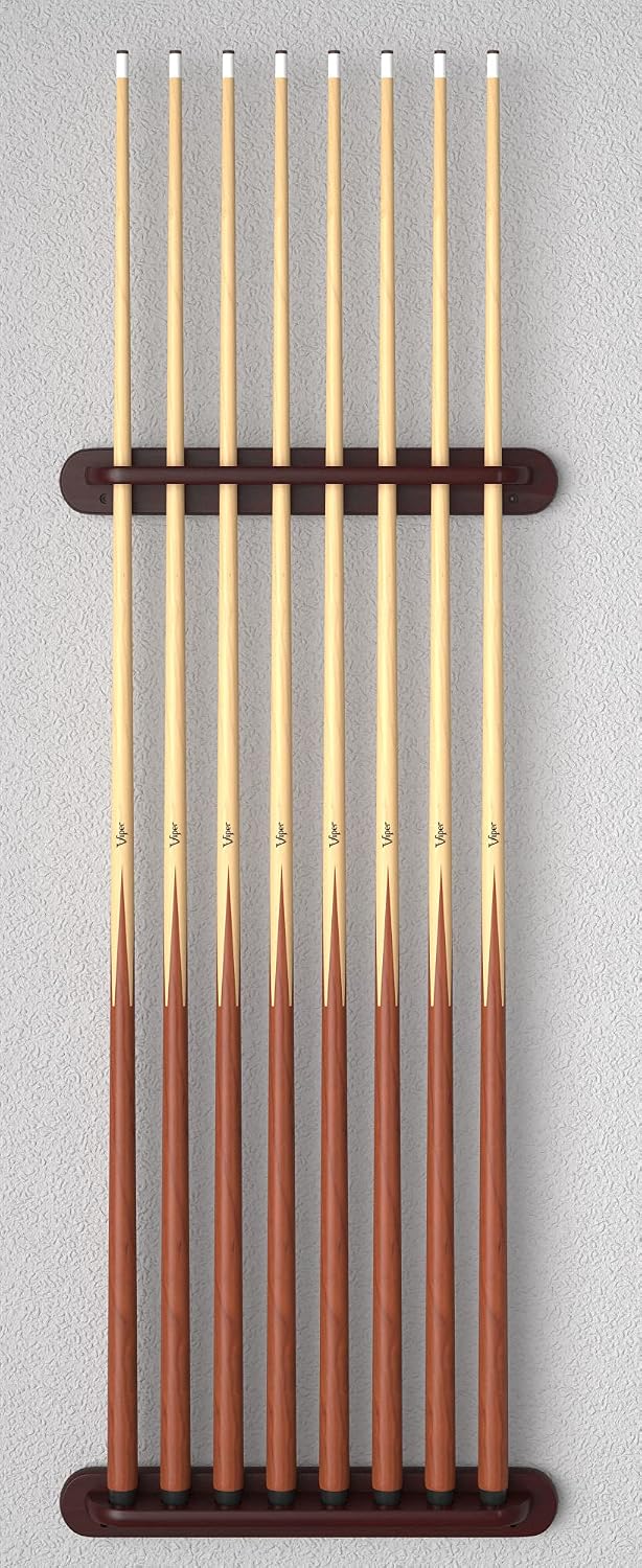 Viper 2-Piece Traditional Wall Mounted Solid Oak Billiard/Pool Cue Rack, Holds 8 Cues