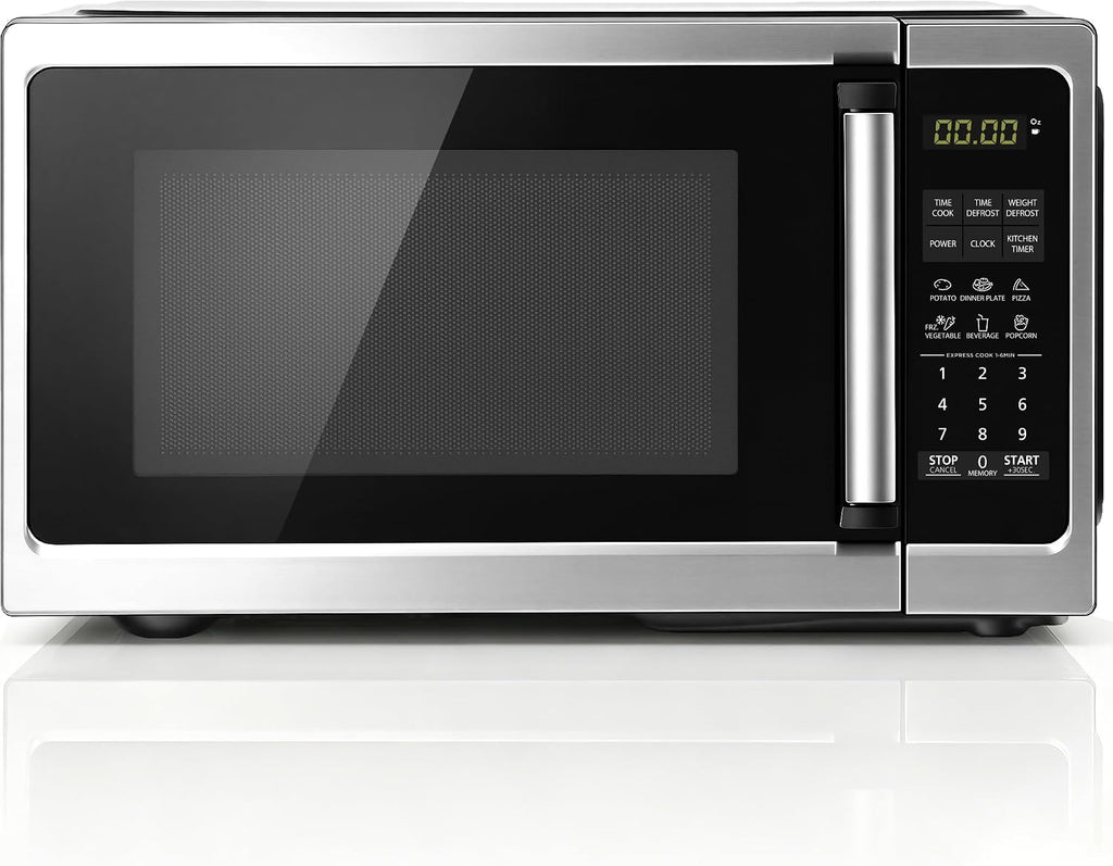 Countertop Microwave Oven 0.9 Cu. Ft, 900W Small Compact Microwave with LED Lighting, 6 Auto Menus, Turntable, Child