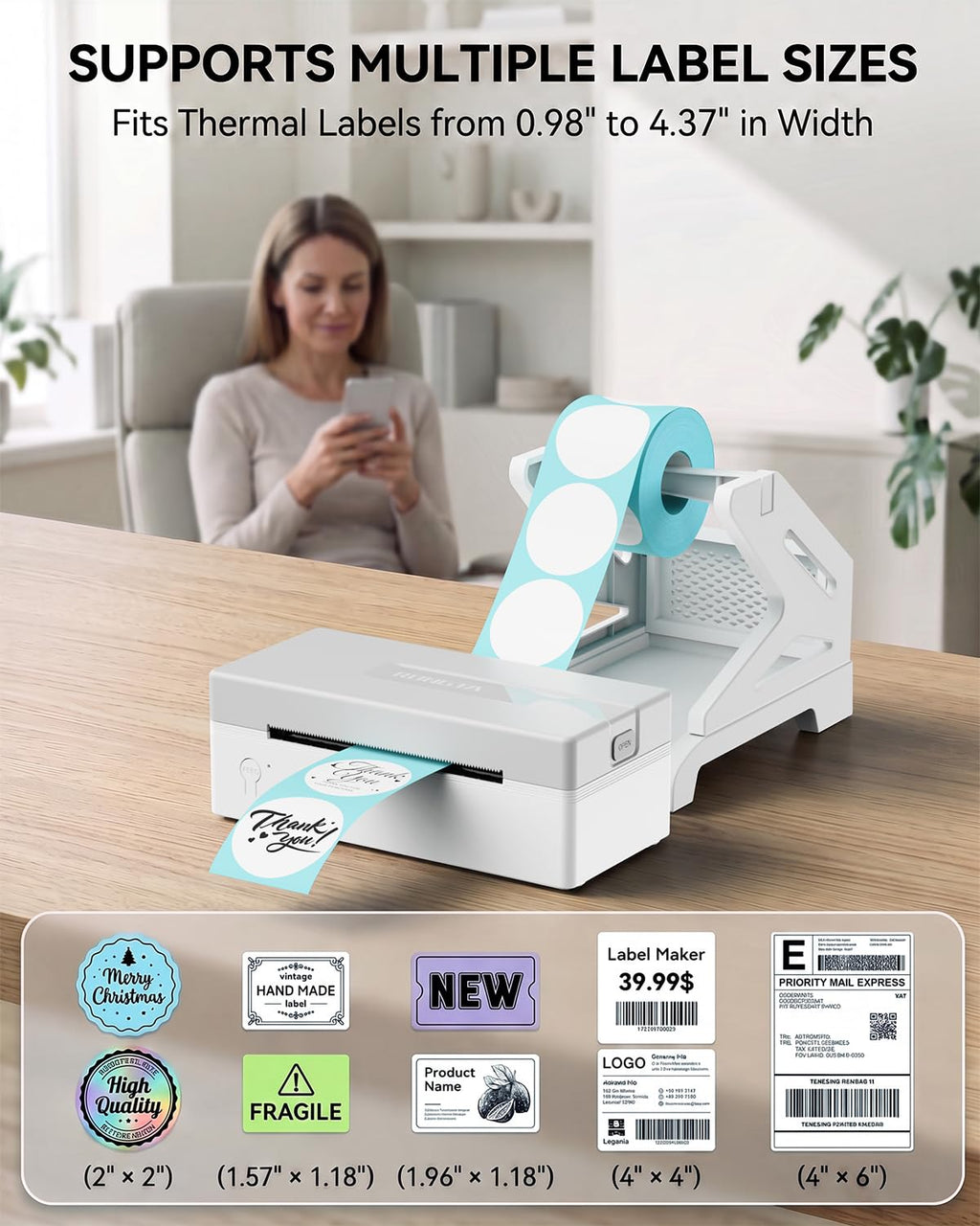 Shipping Label Printer Bluetooth 4x6 Thermal Label Printer, White