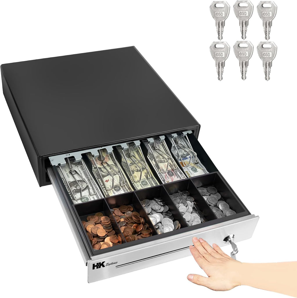 16inch Heavy Duty Manual Push-Open Cash Drawer with 5Bill/5Coin, Removable Till, Stainless Steel Front with Single