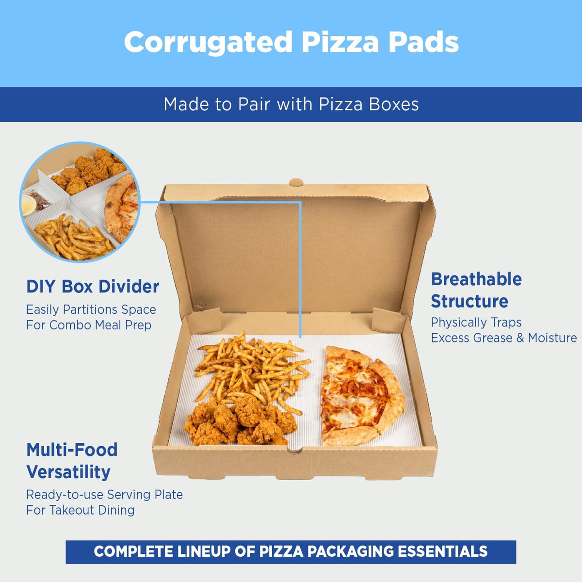 12 x 12 in Corrugated Pizza Pads, White Pizza Box Liners, 200ct