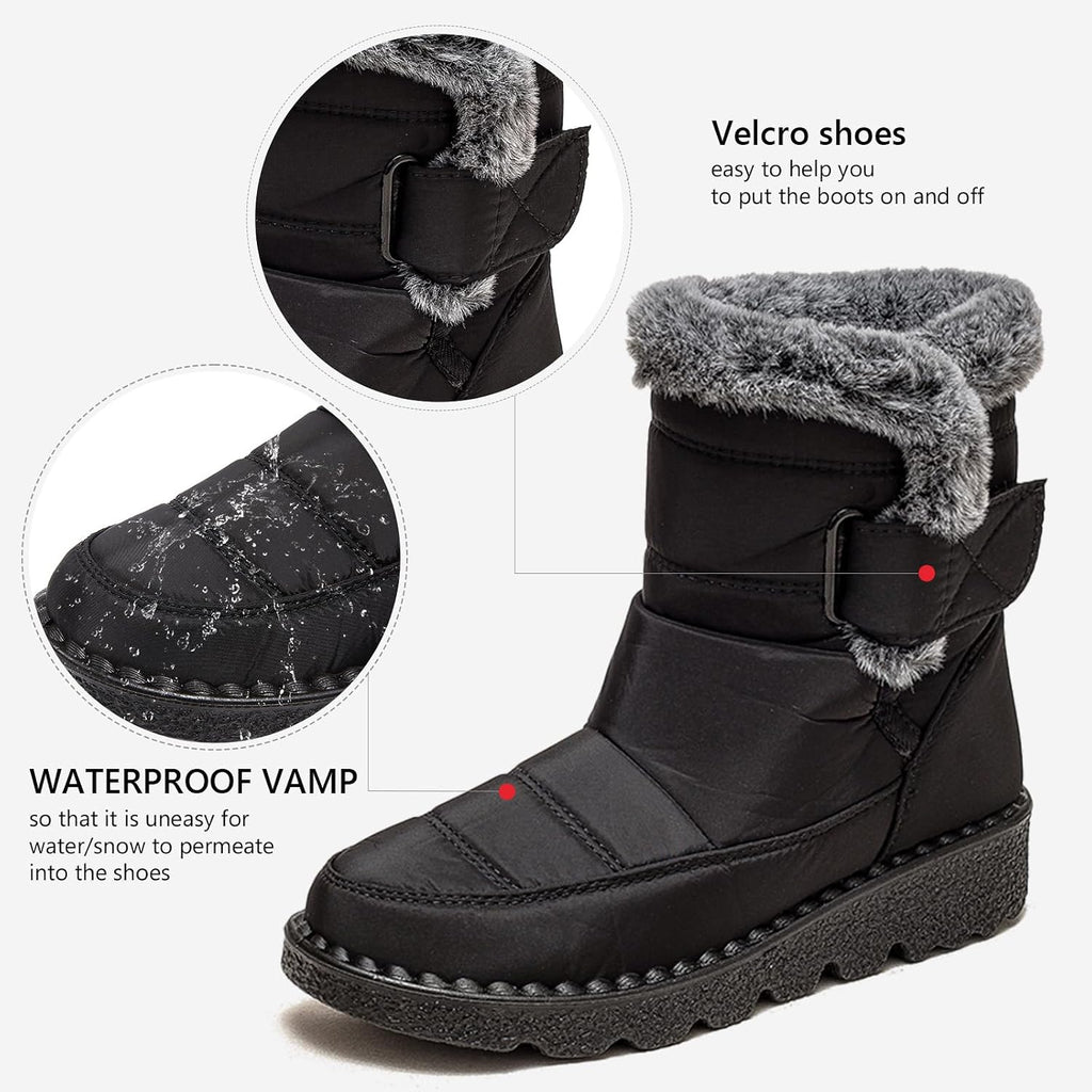Snow Boots,Waterproof,Warm Plush Lined Mid-Calf Winter Boots with Non-Slip Outsole for Cold Weather