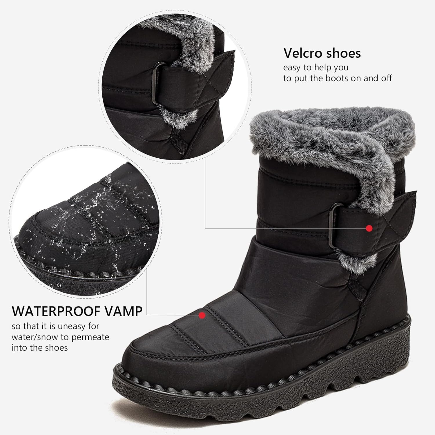 Snow Boots,Waterproof,Warm Plush Lined Mid-Calf Winter Boots with Non-Slip Outsole for Cold Weather