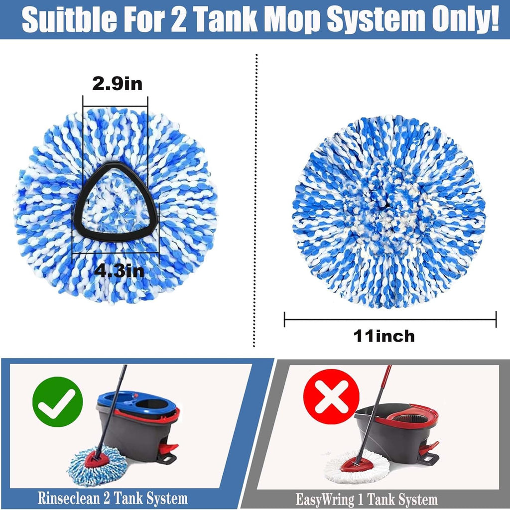 4-Pack Spin Mop Replacement Head for O-Ceda RinseClean Spin Mop Refill 2-Tank System Microfiber Deep Cleaning Machine