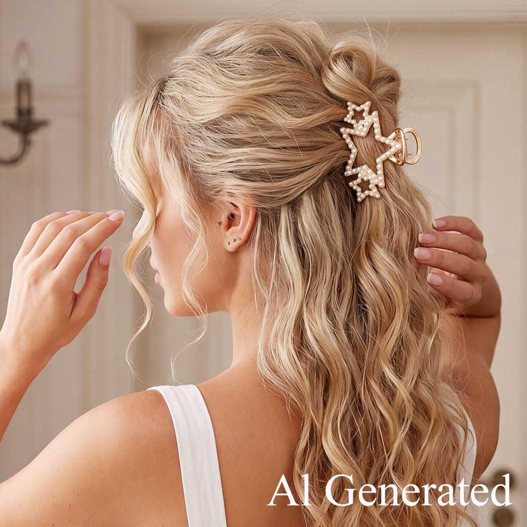 Gold Star Claw Clips Rhinestone Hair Clips Hair Accessories Women | Pearl Claw Clips Medium Metal Hair Clips Sparkly