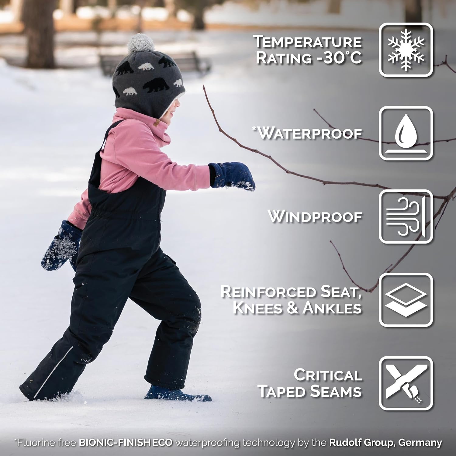 Waterproof Insulated Snow Bib Pants, Ski Overalls for Toddlers and Kids