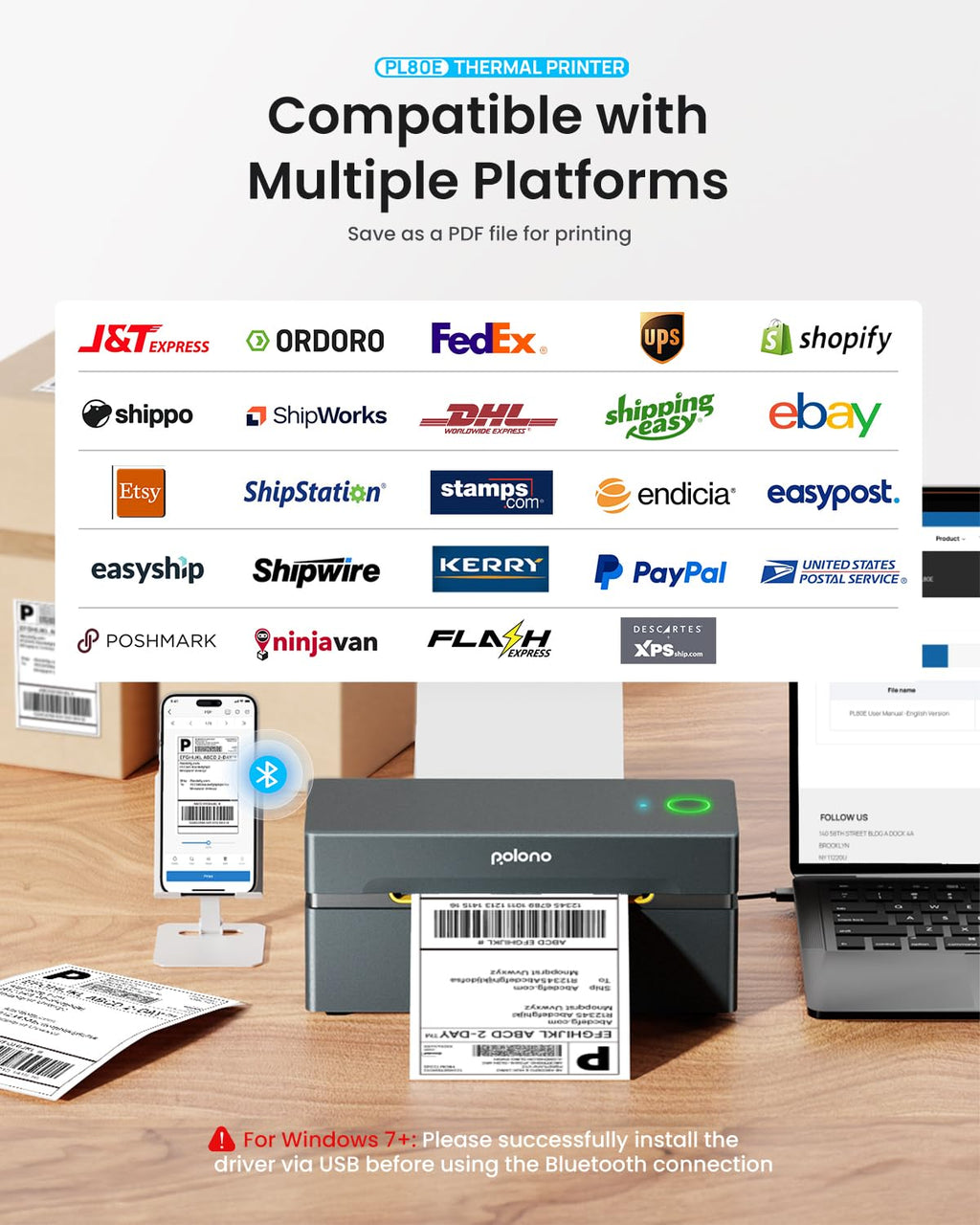 Bluetooth Thermal Shipping Label Printer, 4x6 Thermal Label Printer