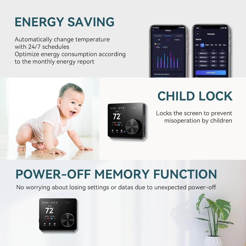 ST300 WiFi Thermostat, Compatible with Alexa and Google, App Control, 3.5” Touch Screen, Knob, Easy Install