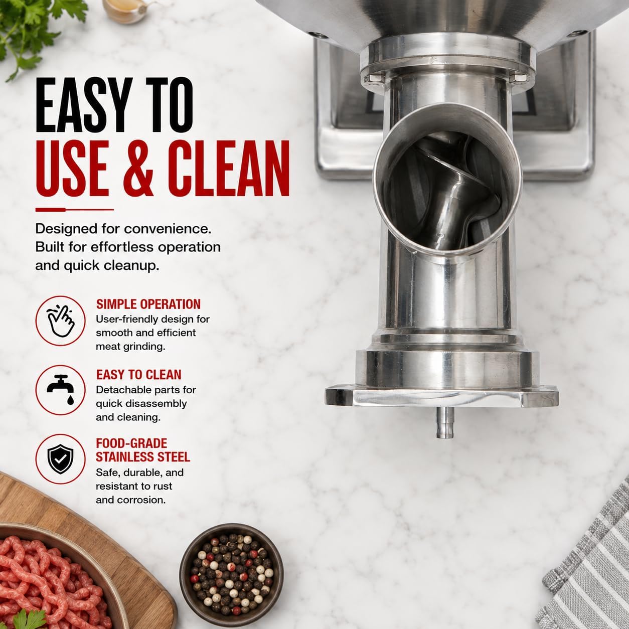 Commercial #12 Electric Meat Grinder, 1100W Stainless Steel Meat Mincer & Sausage Stuffer with Stainless Steel