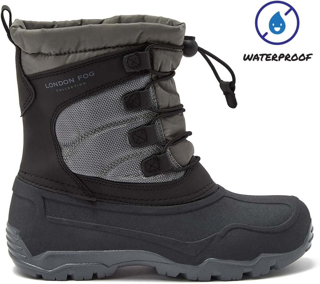 Kenji Snow Boots for Kids - Insulated Waterproof Winter Snow Boots for Boys and Girls - Black/Dark Grey