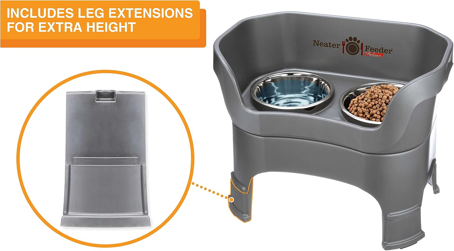 Neater Feeder Deluxe Mess-Proof Elevated Dog Bowls for Large Dogs (40+ lbs), 2 Height Adjustable (14.5” & 17.5”)