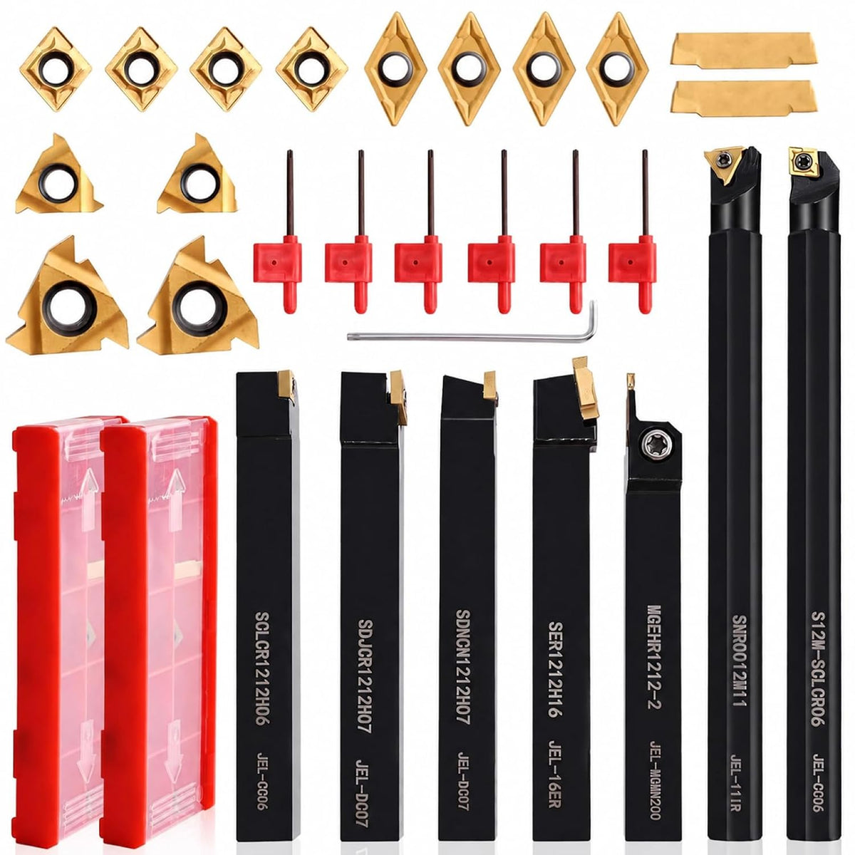 21Pcs 1/2" Indexable Lathe Turning Tool Kit,12mm Shank Metal Lathe Holder