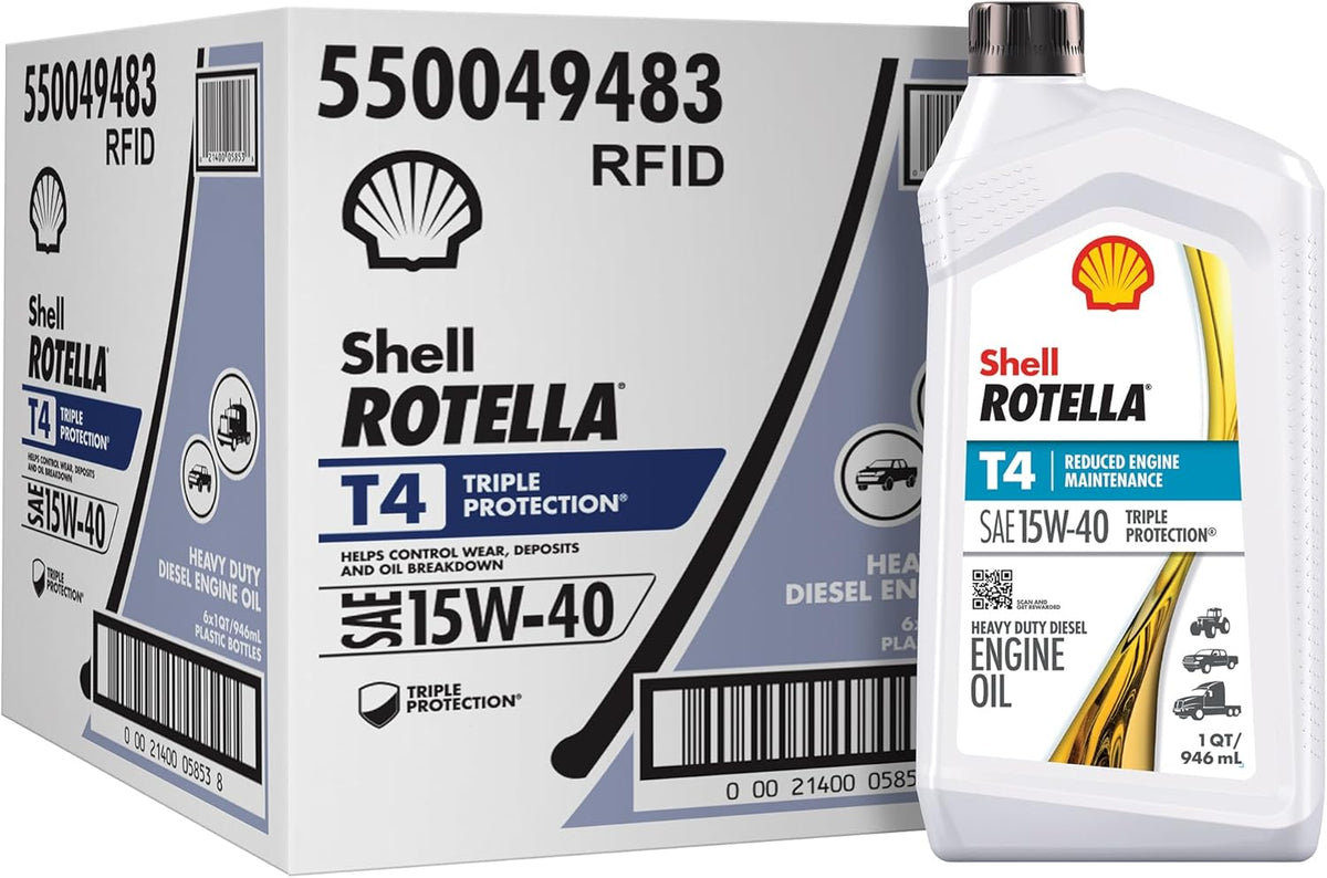 Shell Rotella T4 Triple Protection 15W-40 Diesel Engine Oil, 1 Quart (6 Pack)