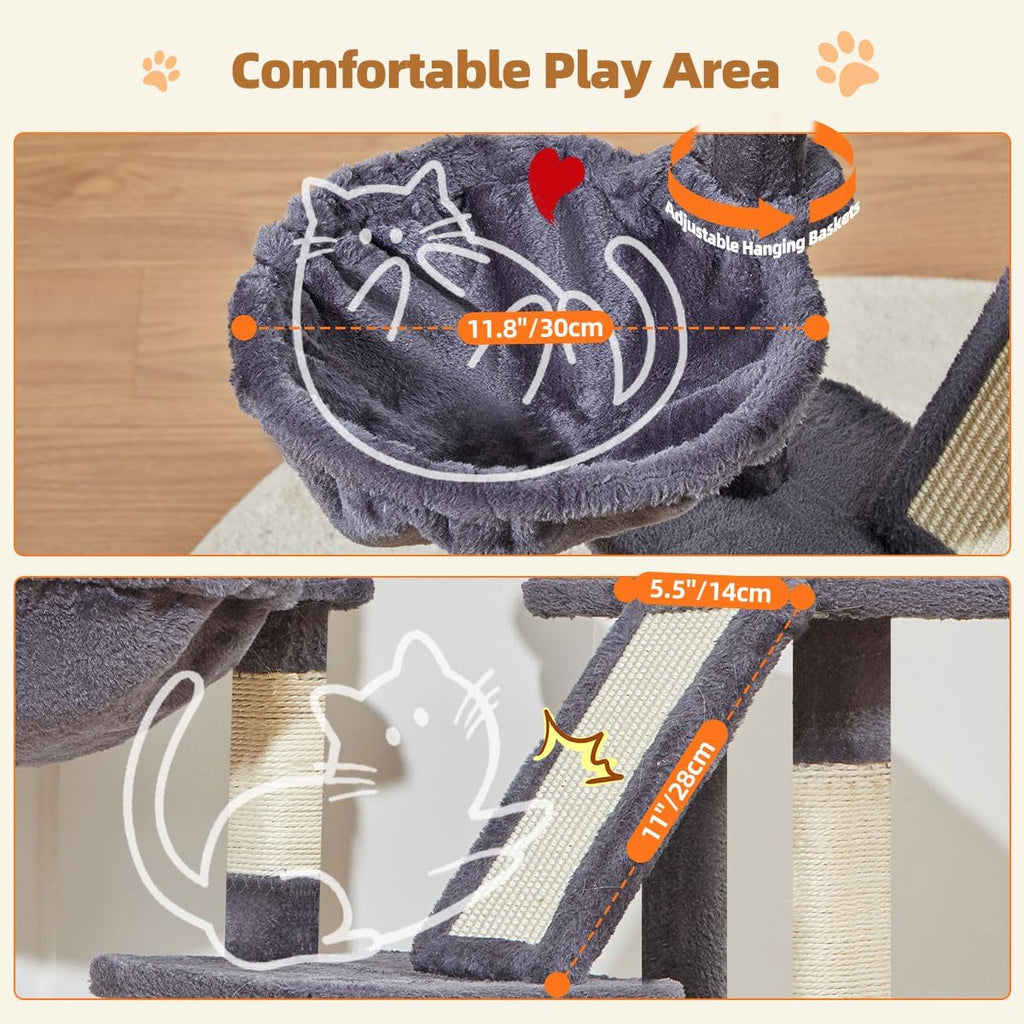 Cat Tree,38.5-Inch Cat Tower for Indoor Cats,Suitable for Kittens with Luxurious cat condo, Adjustable Baskets and