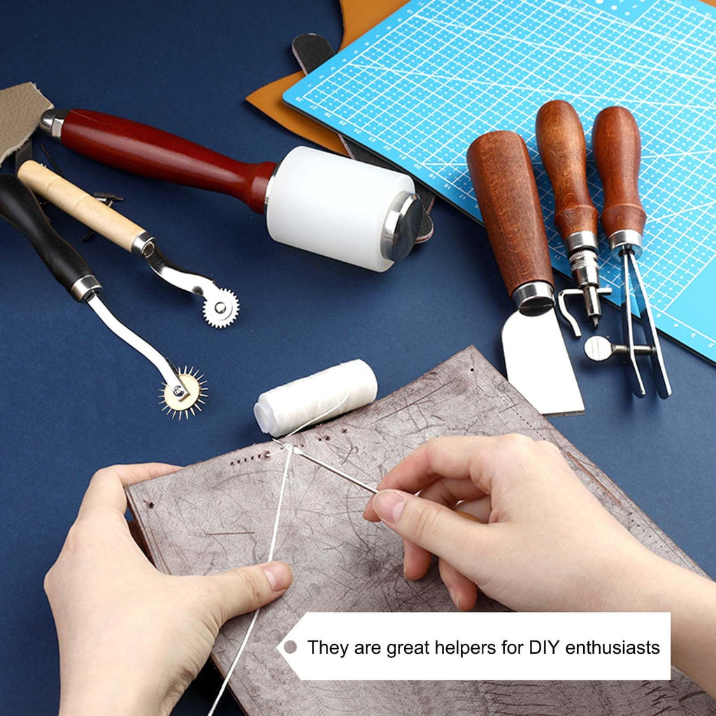 Leather Working Tools, Practical Leather Craft Kit with Carving Sewing Punching Cutting and Other Sanding Tools for