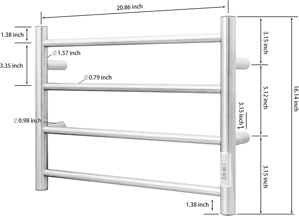 Towel Warmer Wall Mounted with Built-in Timer 4 Bars Electric Stainless Steel Heated Towel Racks for Bathroom, Hot