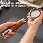 Solid Wood Portafilter Handle, Stainless Steel Replacement with Rounded