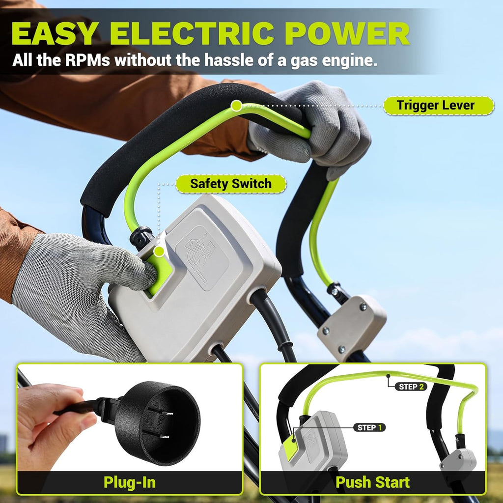 Cultivator Tiller for Gardening:18 Inch Electric Tiller with 6 Steel Tines, Corded 15 Amp Garden Rototiller for Soil