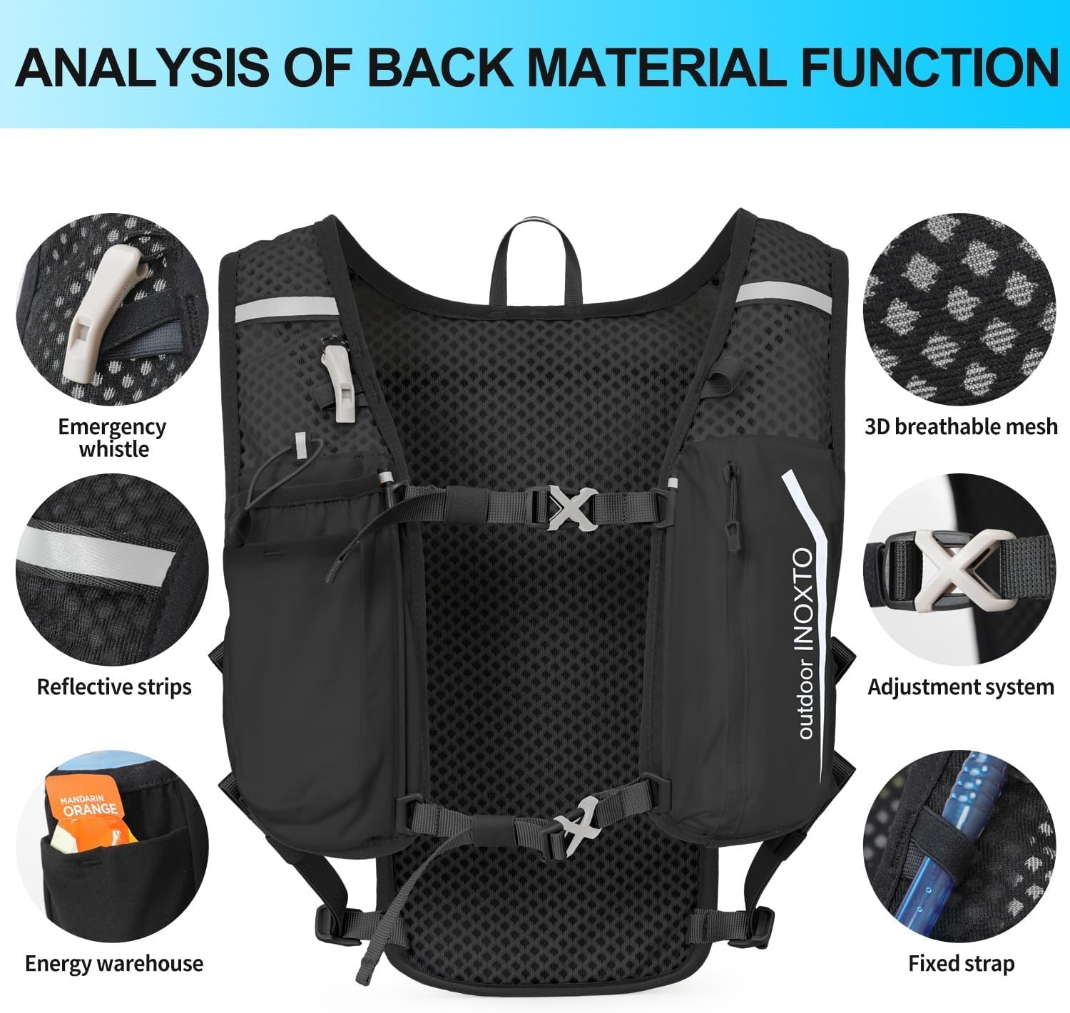 INOXTO Running Hydration Vest ,Lightweight Insulated Pack with 250ml Soft Flask Daypack for Hiking Trail Running