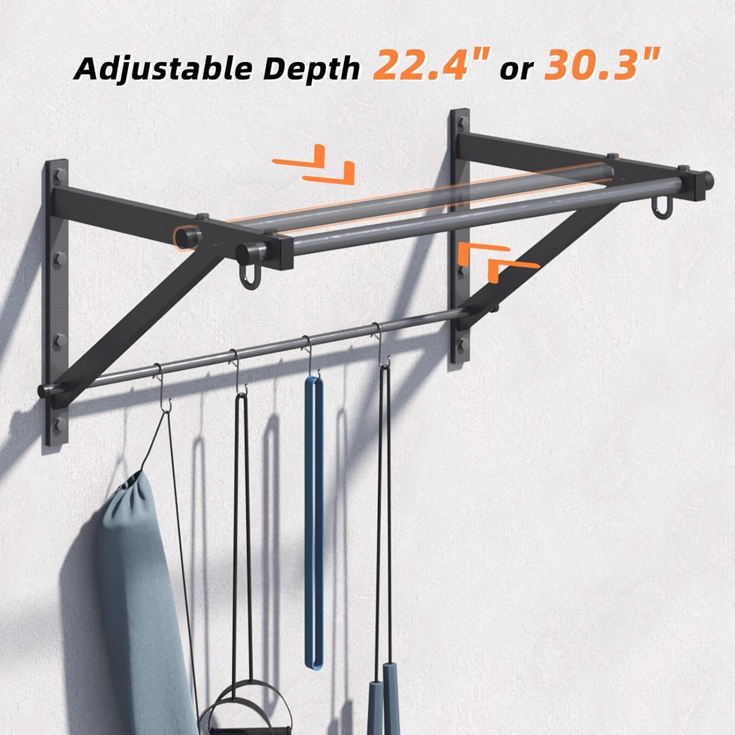 Wall Mounted Pull Up Bar with 500LBS Capacity for Gym Home | Adjustable Depth, 4 Hooks, Heavy Duty, Strength