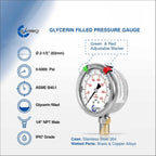 Pressure Gauge, 2.5" Dial, 5000 PSI
